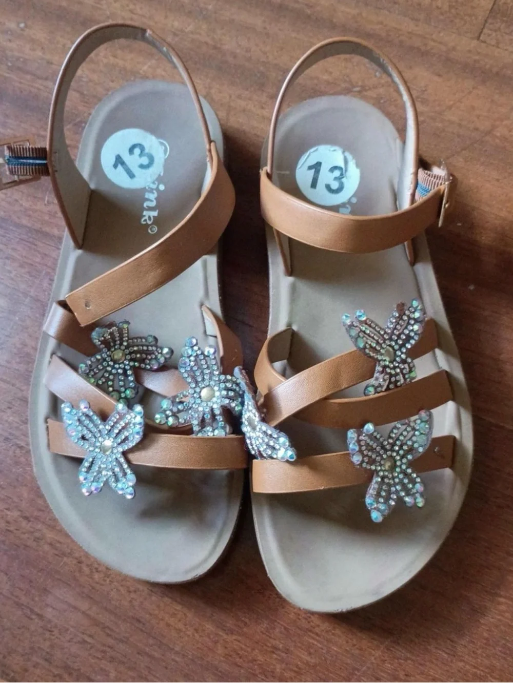 Girls' Tan Butterfly Beaded Slingback Sandals